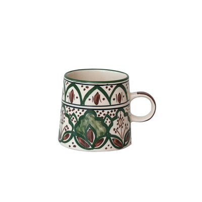 10 oz. Hand-Painted Stoneware Mug w/ Design, Cream Color, Brown & Green