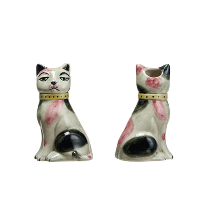 Hand-Painted Stoneware Vintage Reproduction Cat Vase (Each One Will Vary)