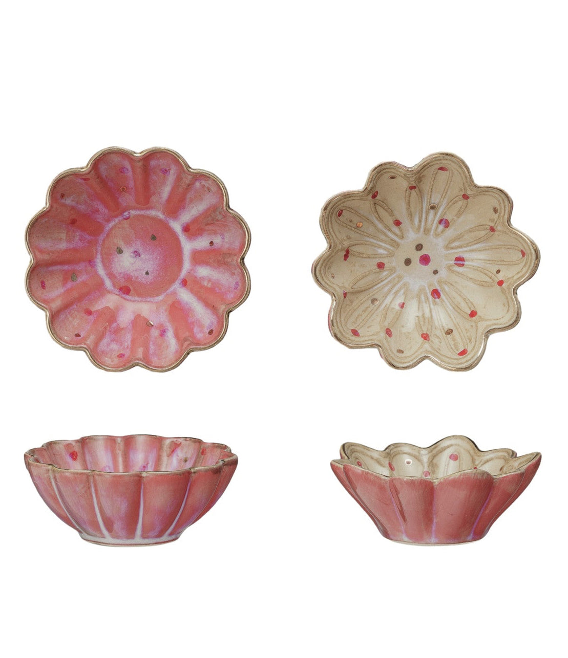 Decorative Stoneware Dish w/ Hand-Painted Dots & Electroplating, 2 Styles