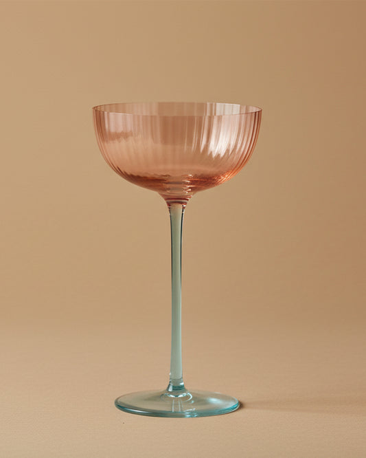 8 oz. Two-Tone Stemmed Fluted Coupe Glass, Blush Color & Blue