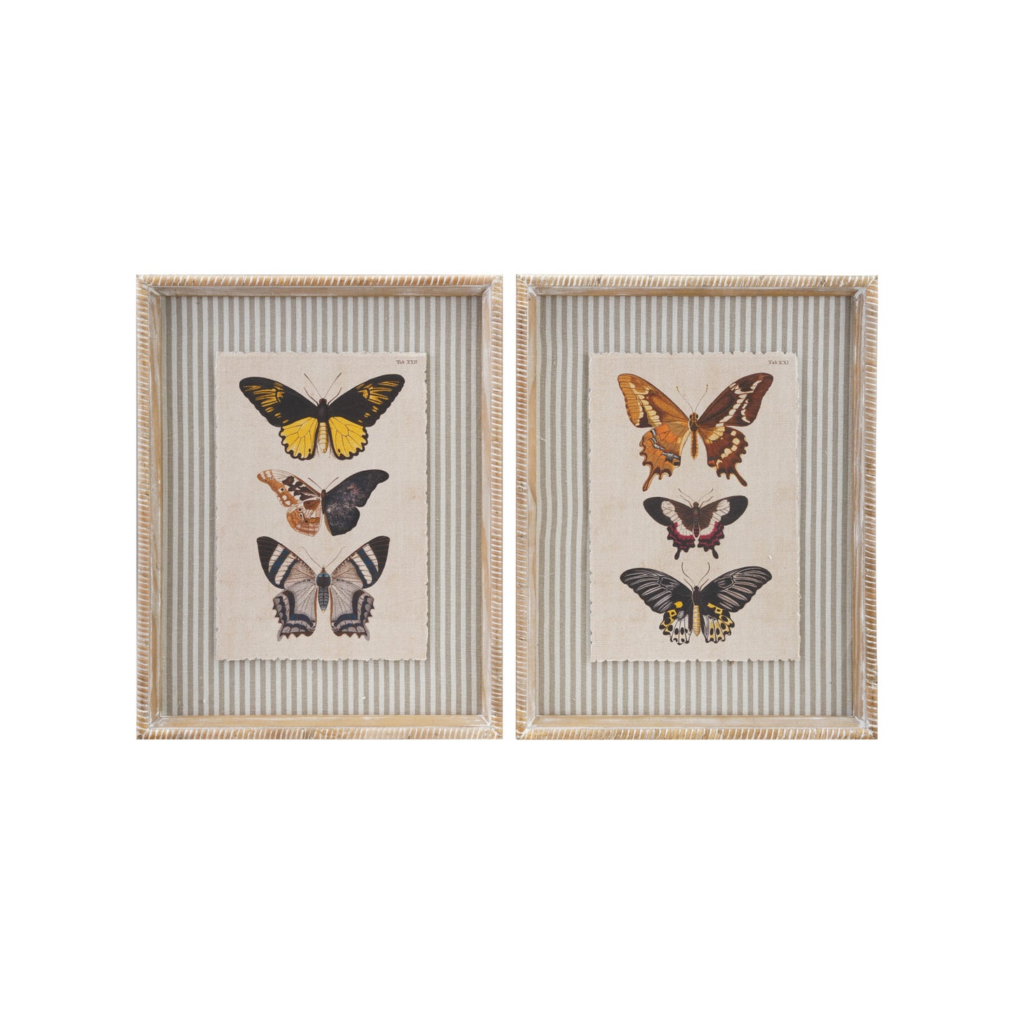Wood Framed Wall Decor with Butterflies & Striped Mat, 2 Styles