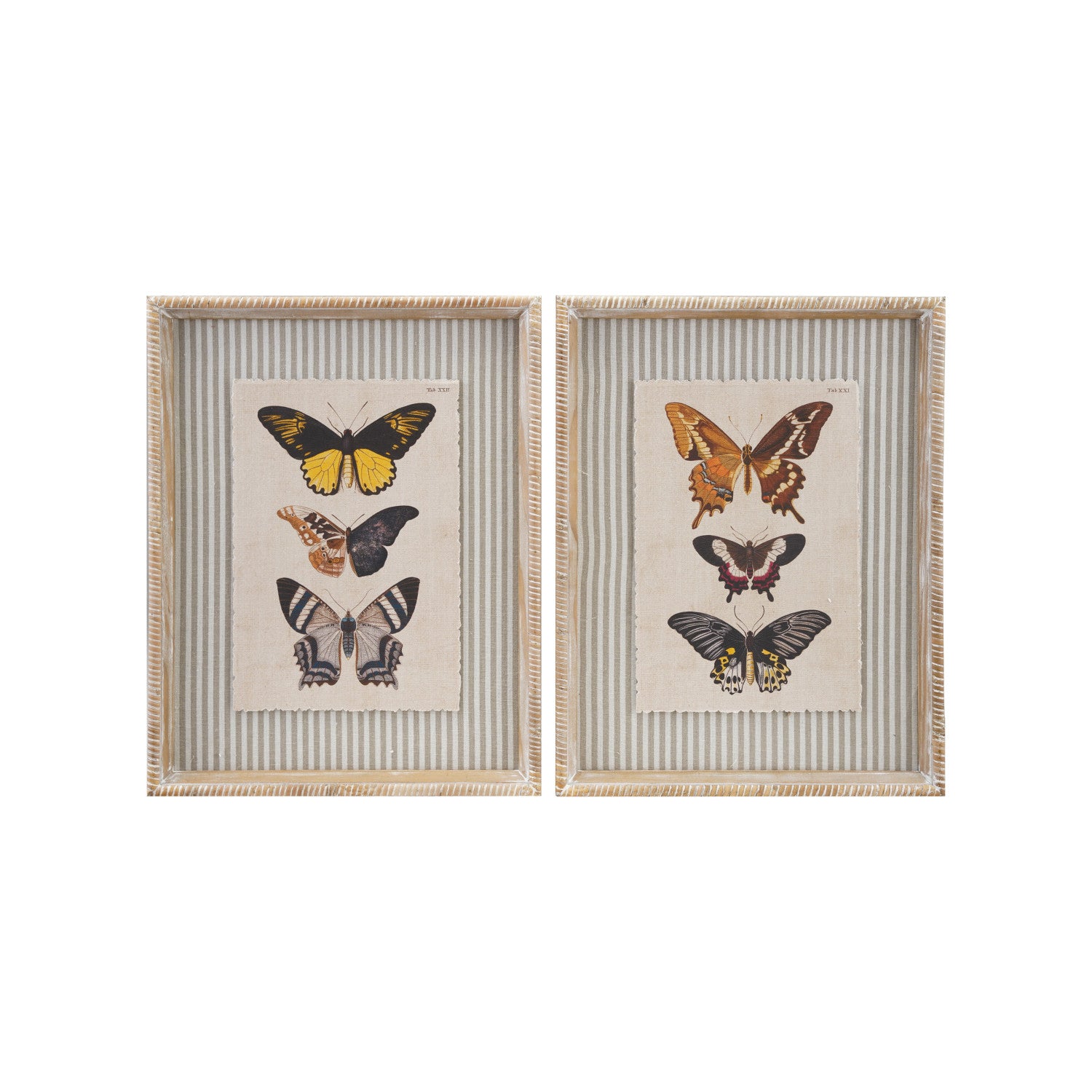 Wood Framed Wall Decor with Butterflies & Striped Mat, 2 Styles