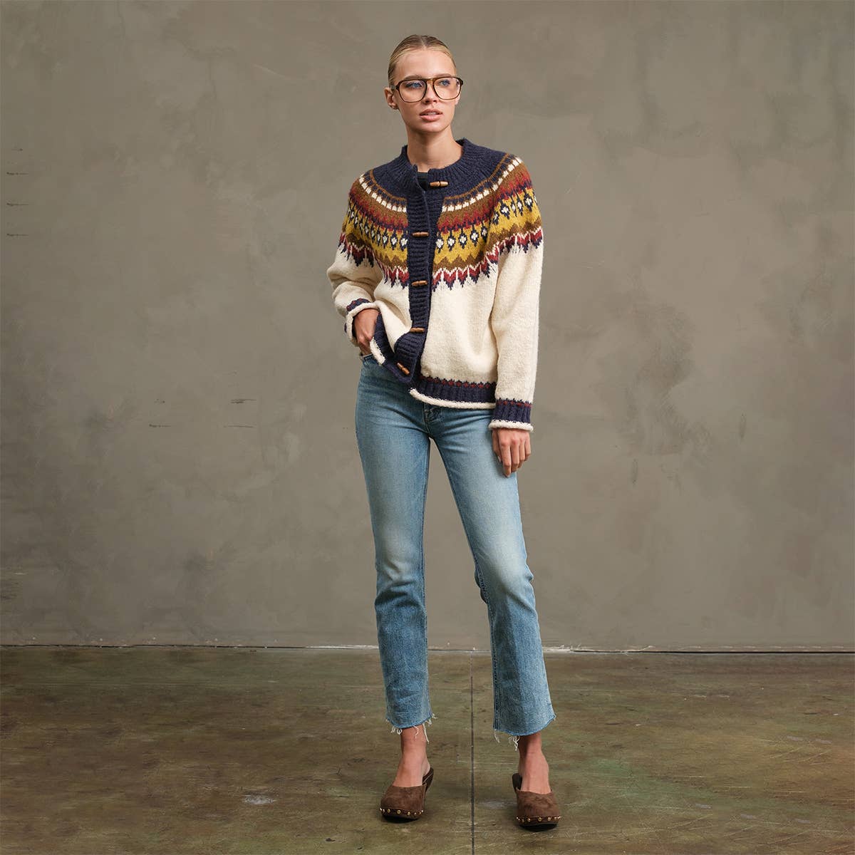 Nordic Pattern Toggle Knit Cardigan
