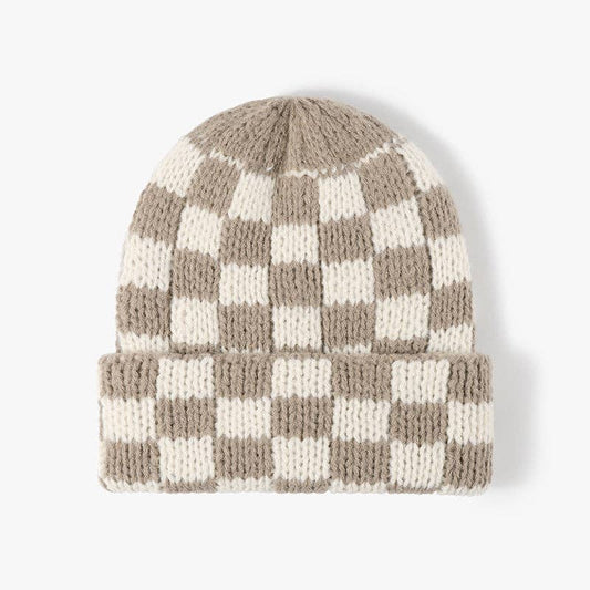 Neutral Check Knit Beanie