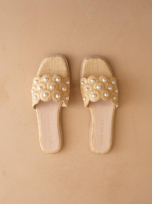 The Cathleen | Natural Pearl Raffia Slide Sandal