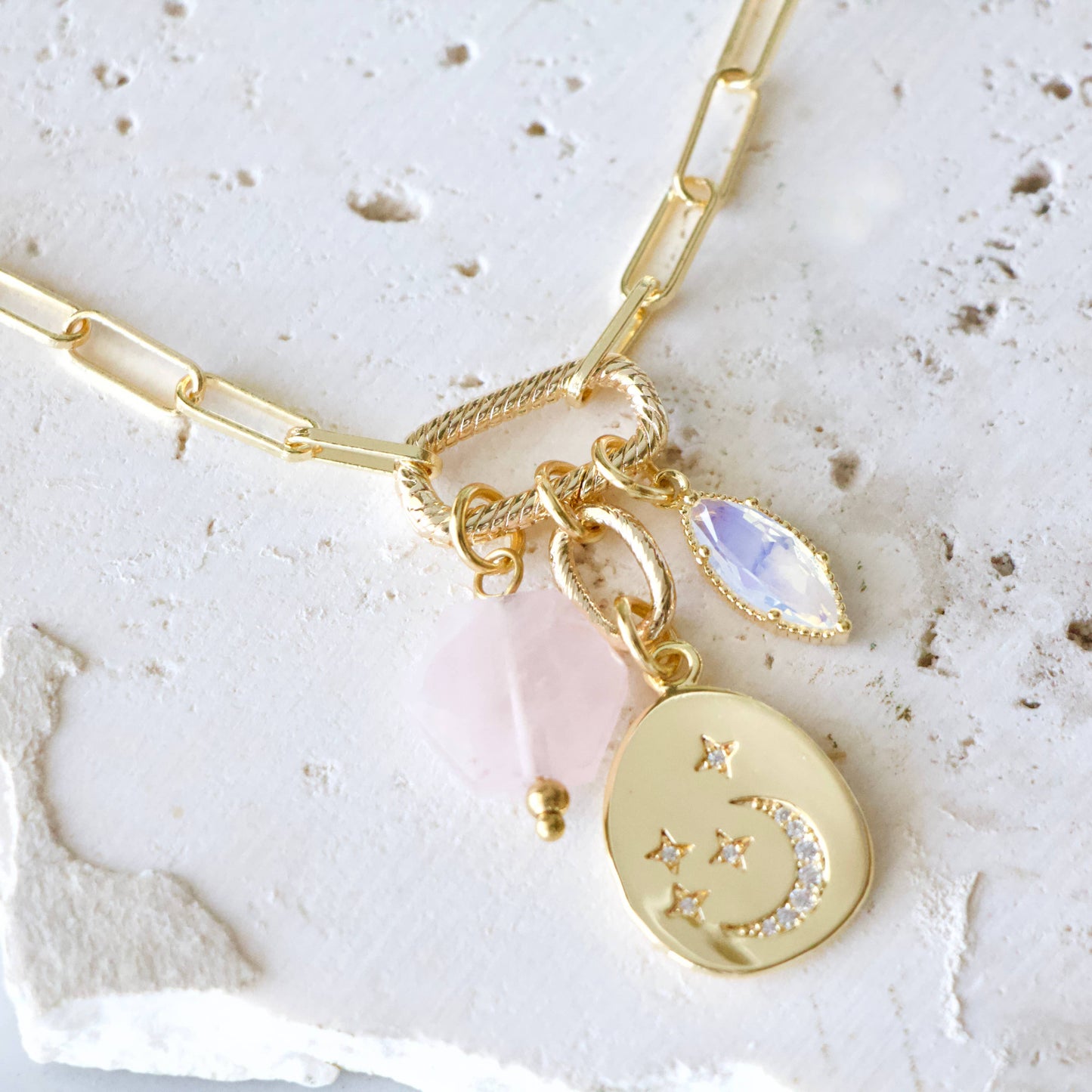 Celestial Coin & Gem Charm Necklace