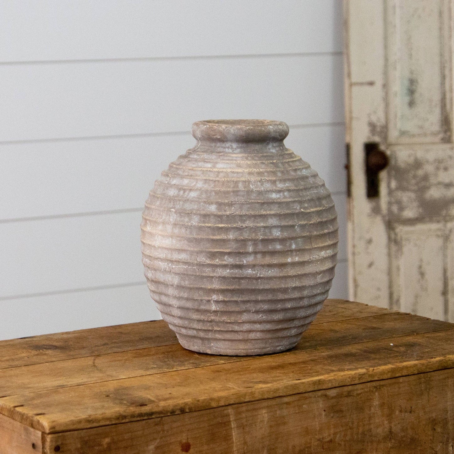 Distressed Ridge Terra Cotta Vase