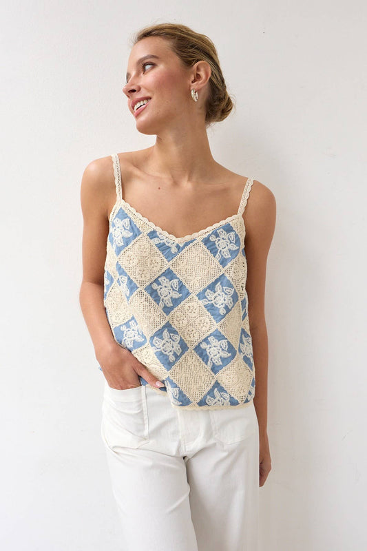 Dana Crochet Patch Work Cami Top