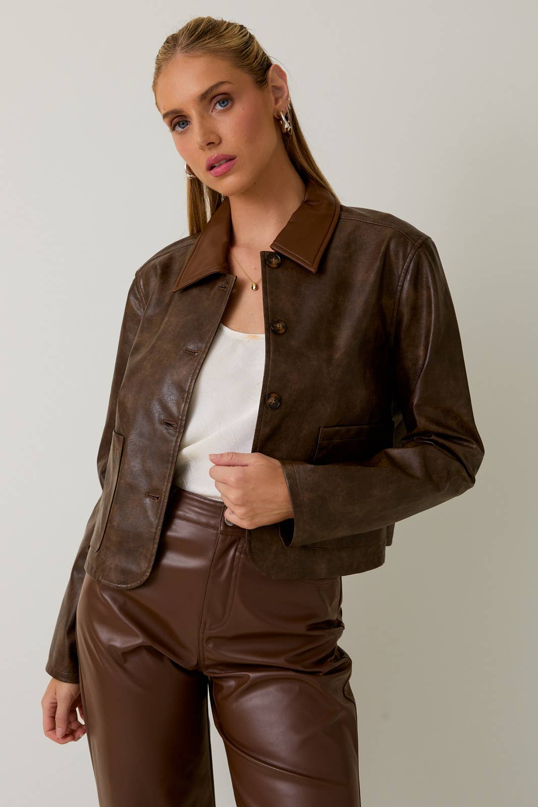 Henna Leather Midi Jacket