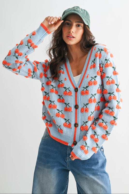 Karina Cherry Wool Cardigan