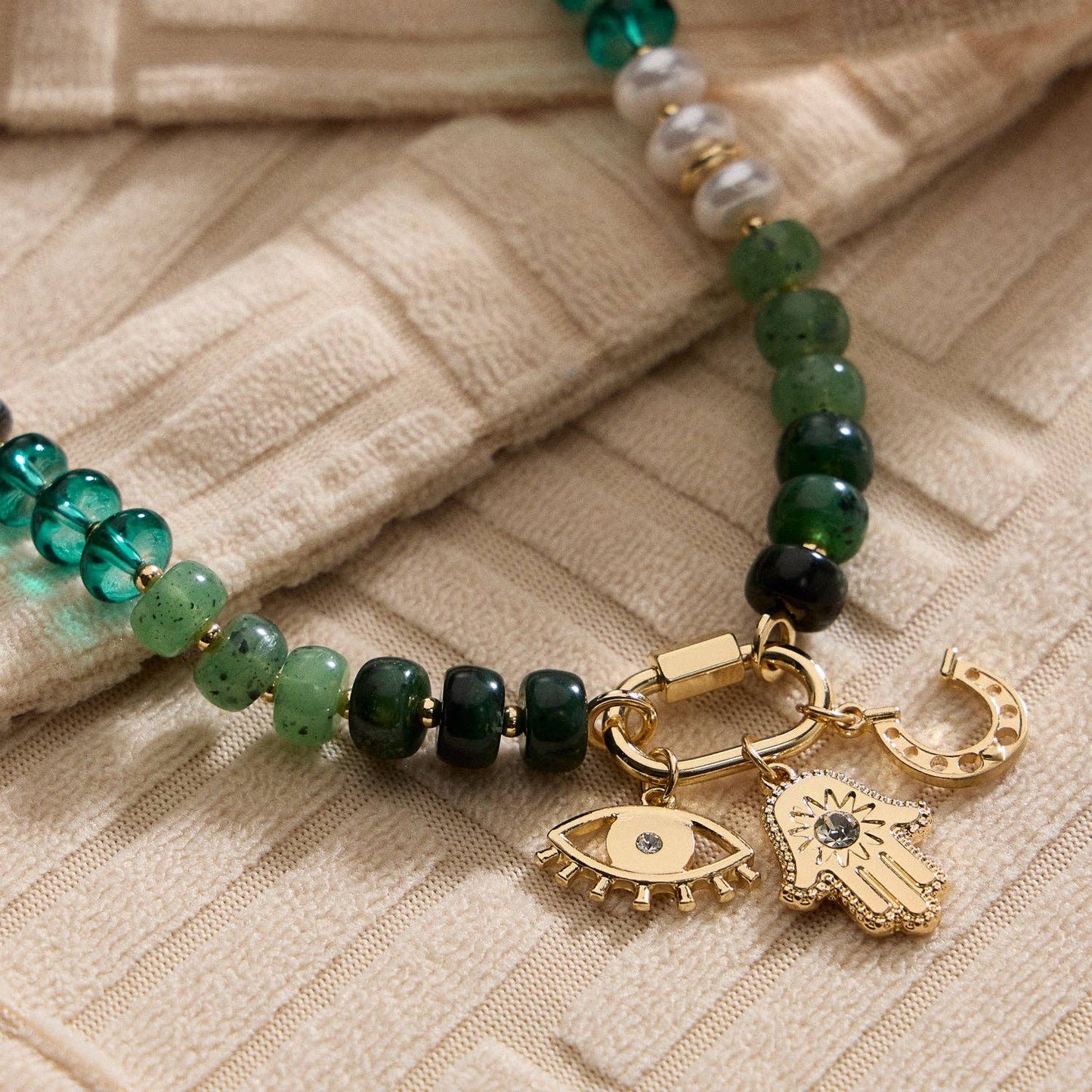 Glass Stone & Charm Necklace - Three Colors