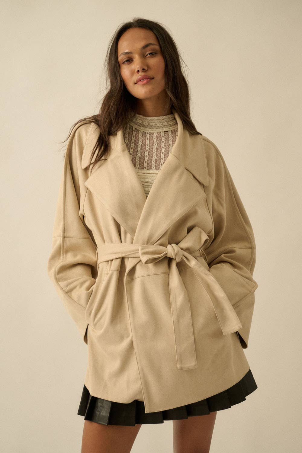 Christa Suede Belted Trench Coat- Two Colors