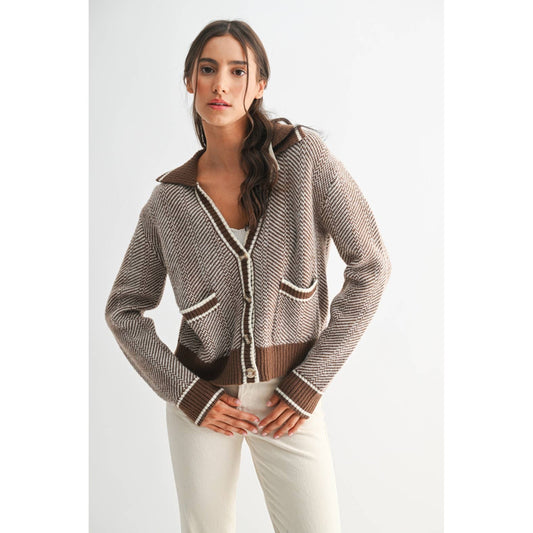 Quinn Herringbone Knit Cardigan
