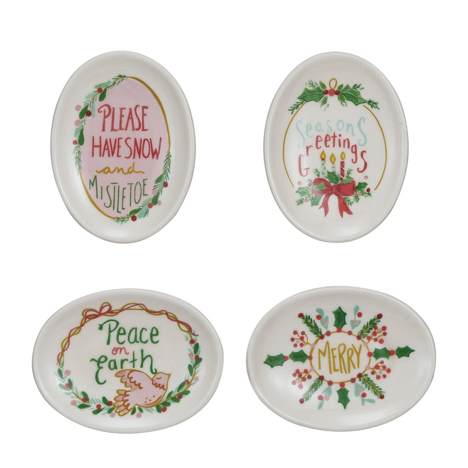 Stoneware Dish w/ Holiday Saying, 4 Styles ©