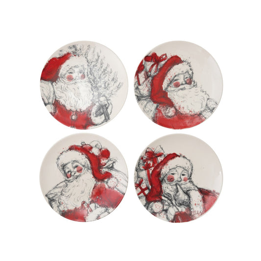 Stoneware Dish with Santa Image, Red, Black & White, 4 Styles ©