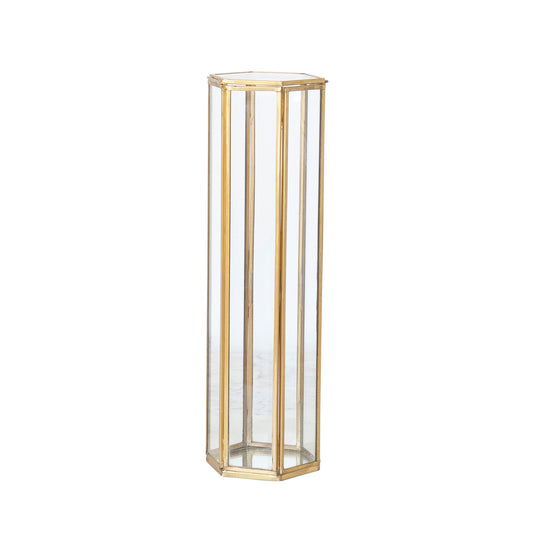 Glass & Brass Hexagonal Container with Mirrored Bottom & Lid