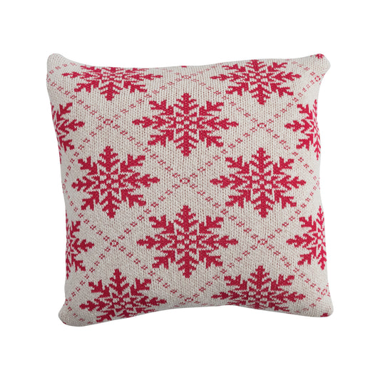 20" Square Cotton Knit Pillow with Snowflake Pattern