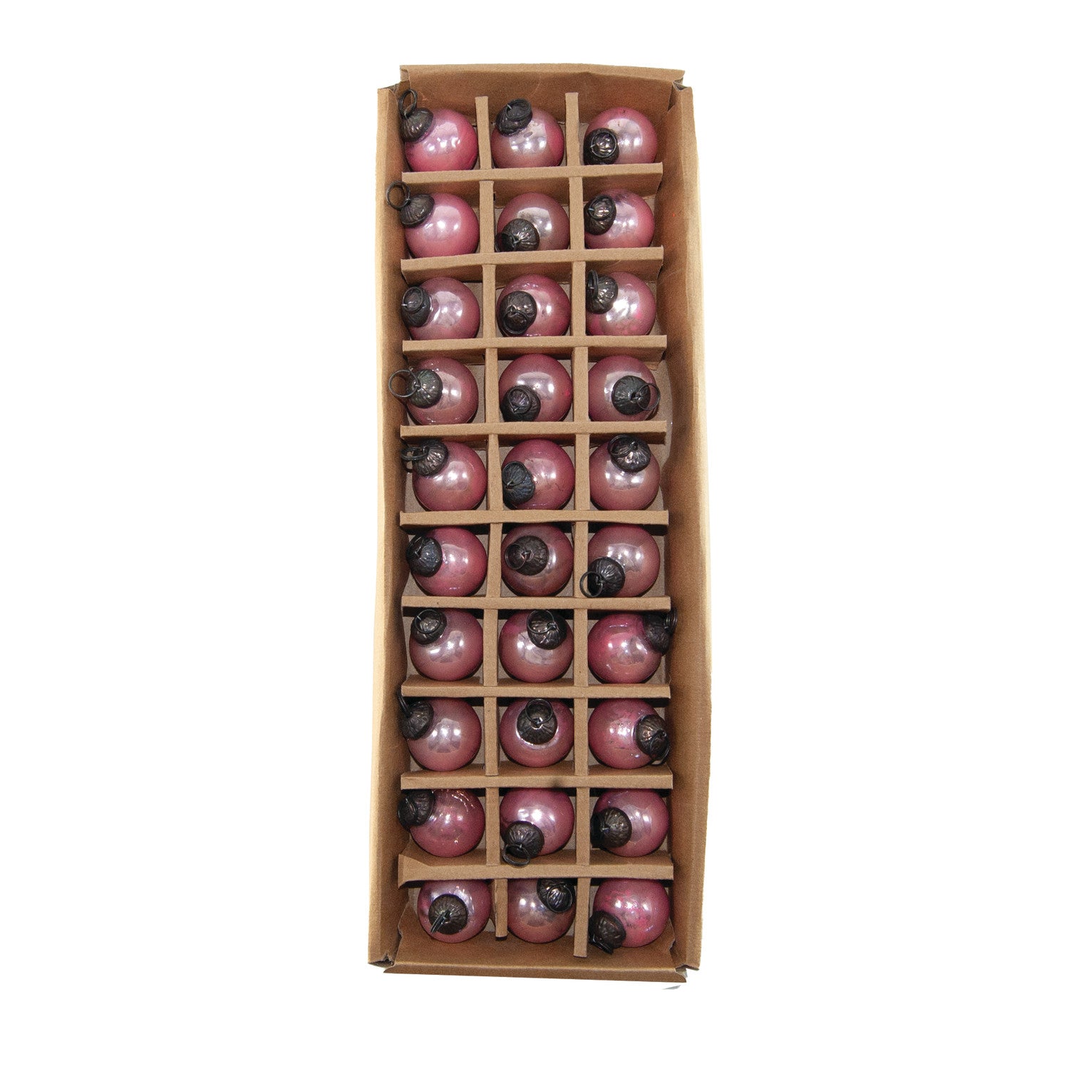 1" Round Mercury Glass Ball Ornaments, Pink, Boxed Set of 30