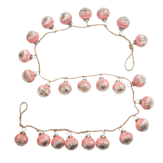 Embossed Recycled Mercury Glass Ball Ornament Garland with Jute Cord
