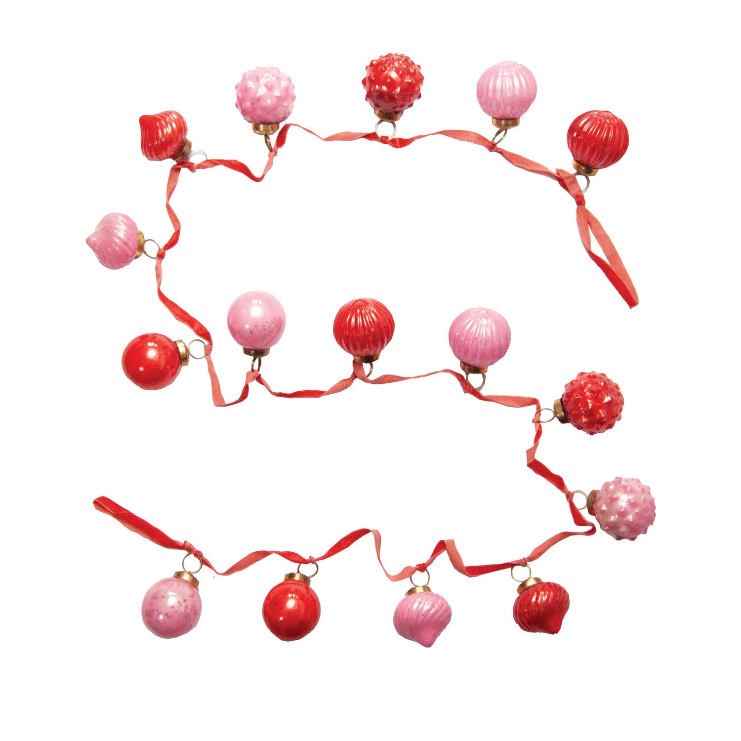 Embossed Recycled Mercury Glass Ornament Garland with Velvet Ribbon