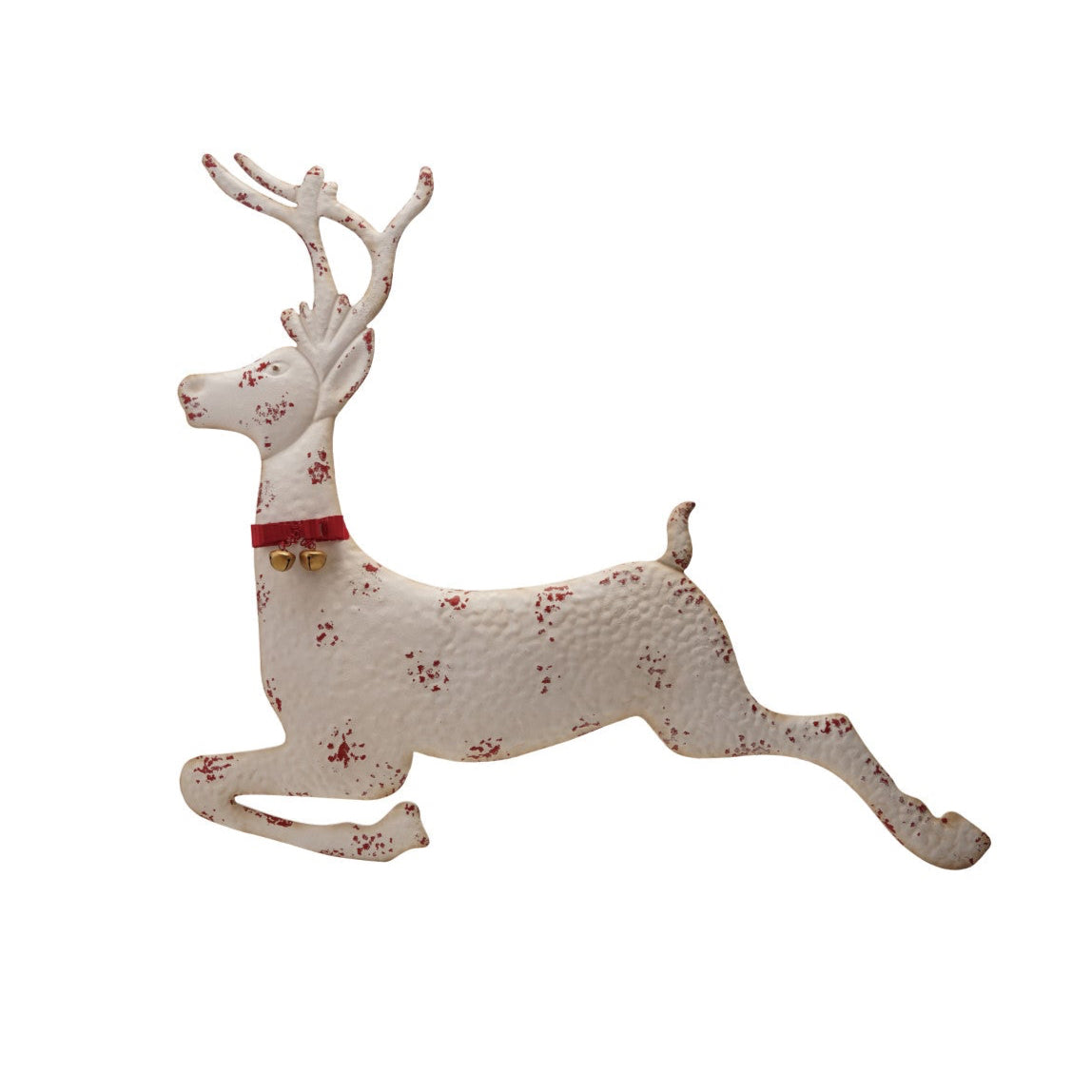 Metal Deer Wall Décor with Bow & Jingle Bells White & Red