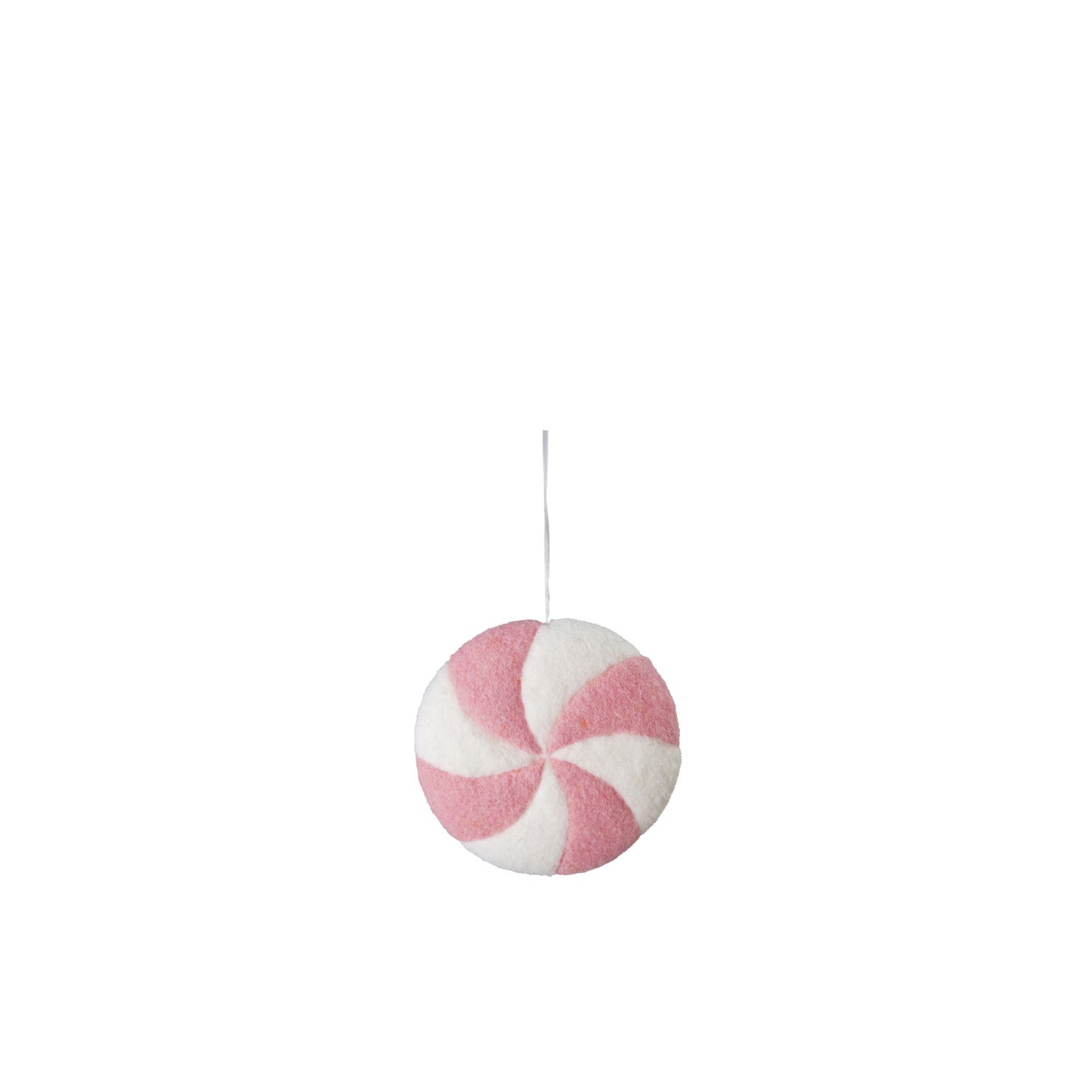 7-1/2" Round Handmade Wool Felt Candy Ornament, Pink & White