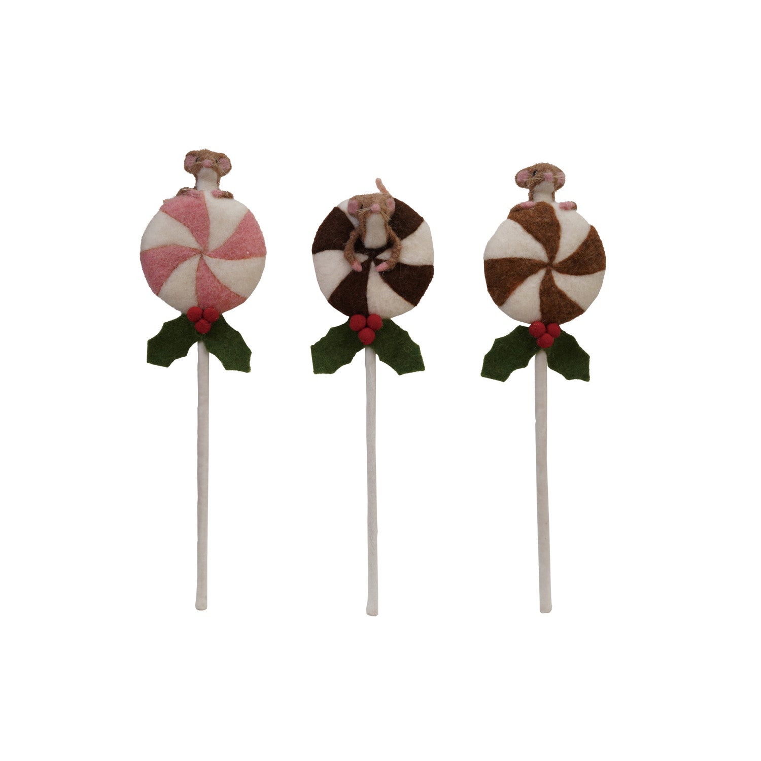 Handmade Wool Felt Lollipop with Mouse & Holly, 3 Styles