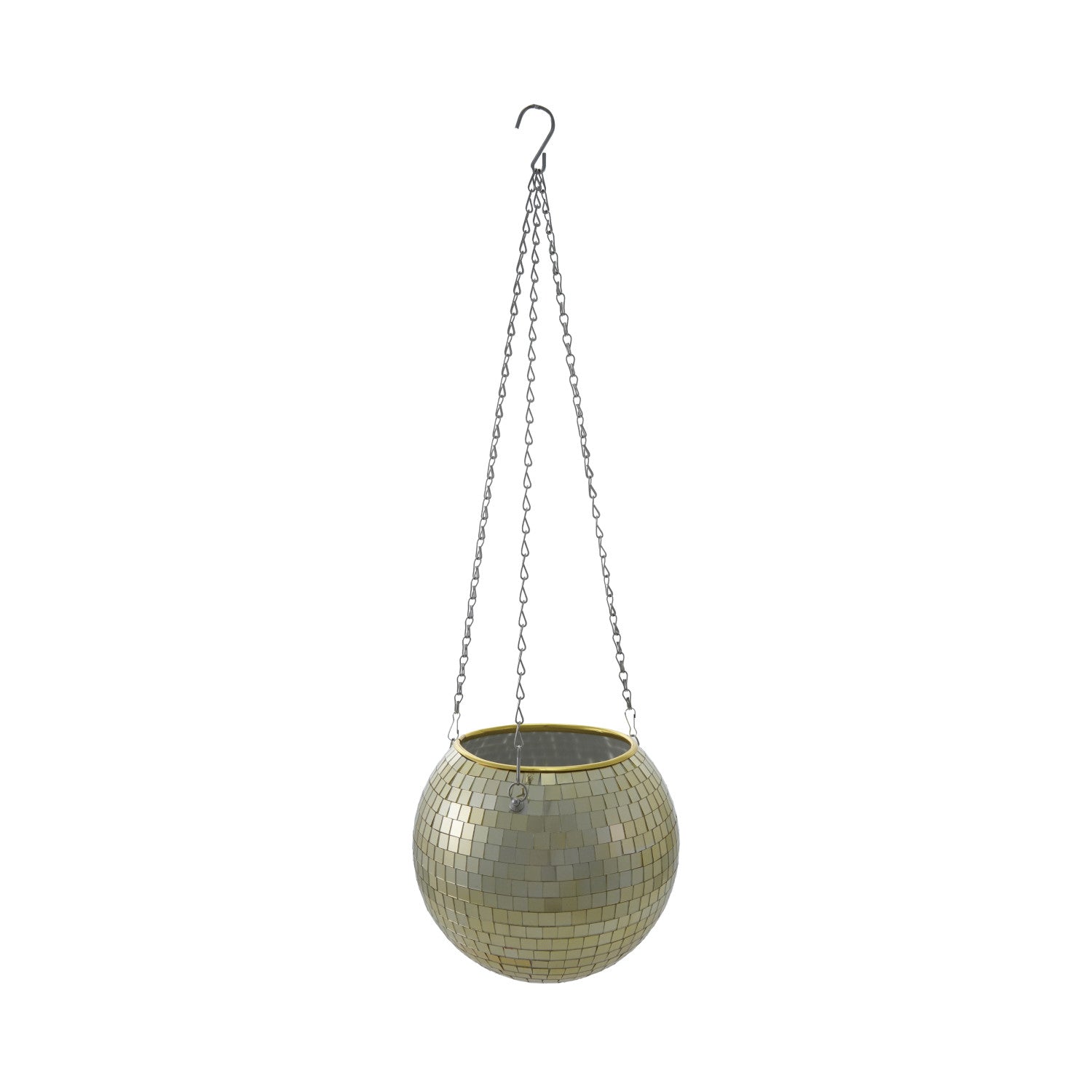 Hanging Mirrored Glass Mosaic Ball Planter, Gold Finish