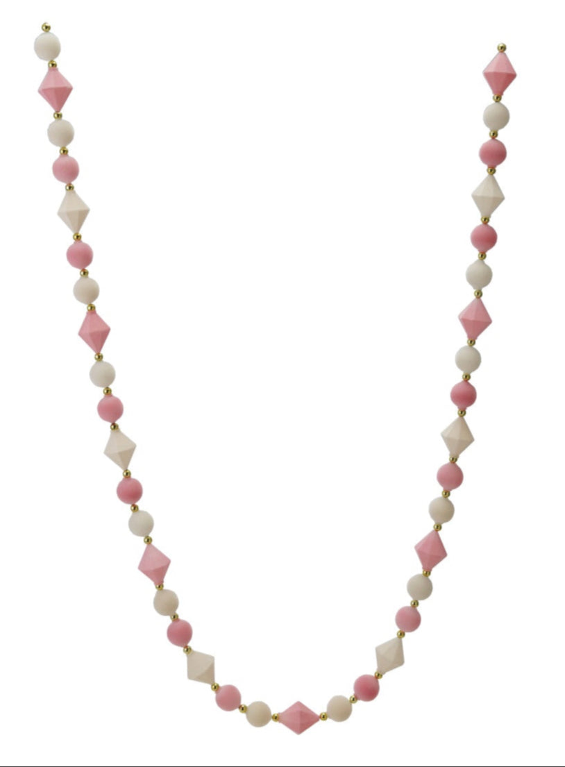 Flocked Glass Ornament Garland, Gold Finish, Pink & Cream Color