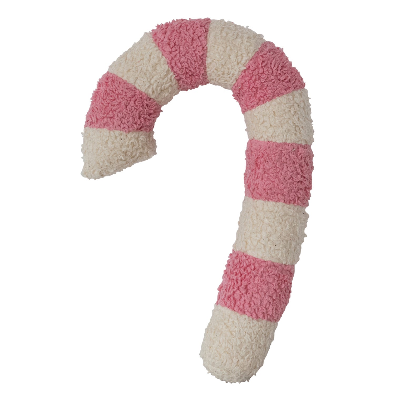Cotton Faux Sherpa Candy Cane Shaped Pillow, Pink & Natural