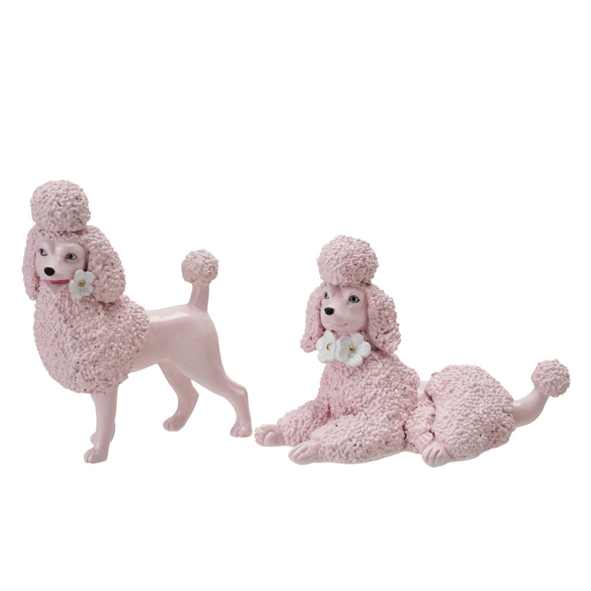 Resin Vintage Reproduction Poodle with Flower, 2 Styles