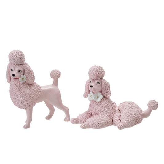 Resin Vintage Reproduction Poodle with Flower, 2 Styles