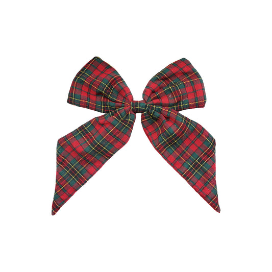 11"W x 11"H Fabric Bow with Plaid Pattern & Clip, Red & Green