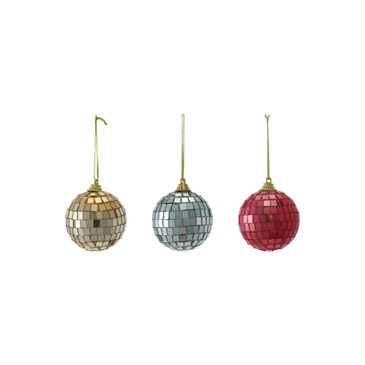 2" Round Foam & Mirrored Glass Mosaic Ball Ornament, 3 Colors
