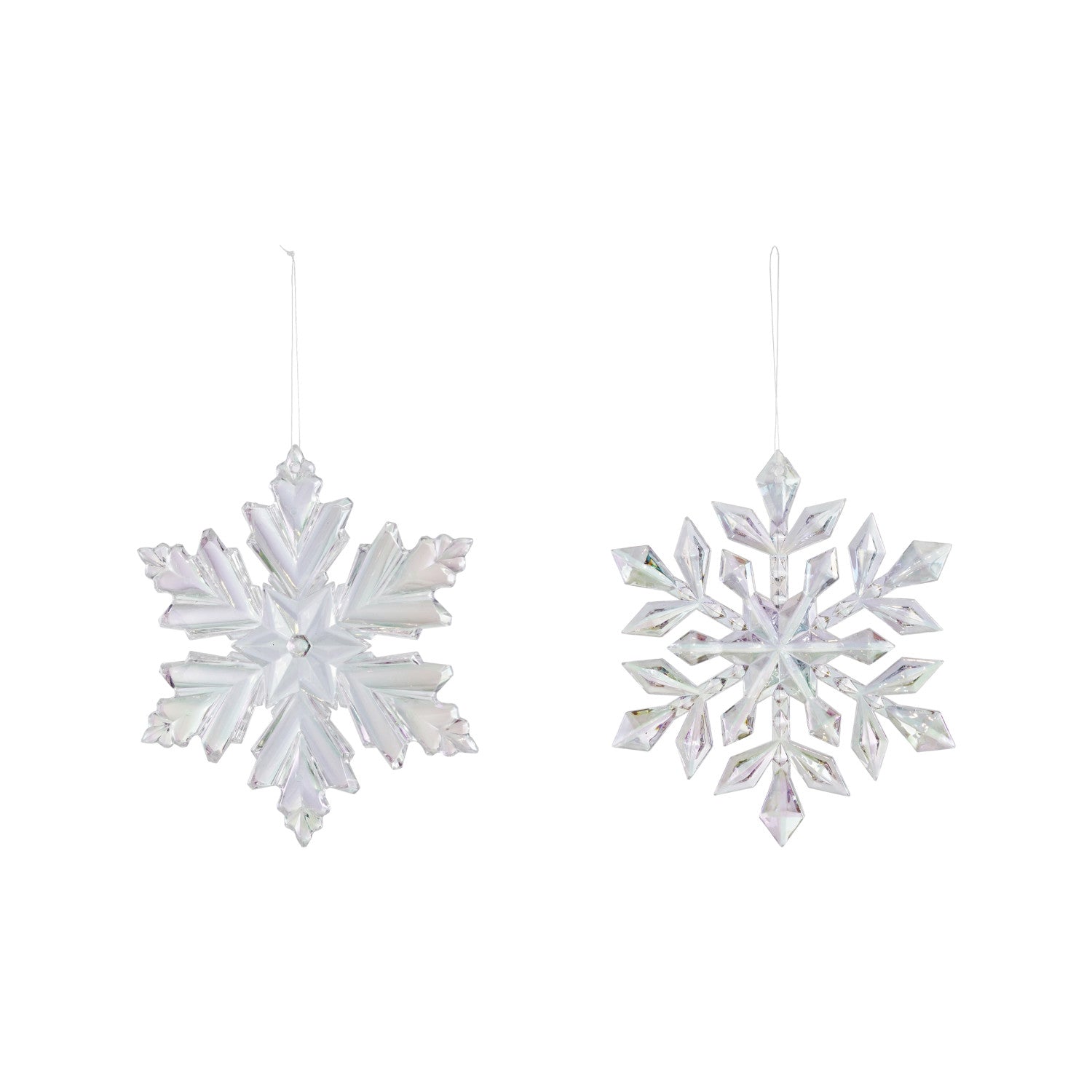 6"H Plastic Snowflake Ornament, Iridescent Finish, 2 Styles