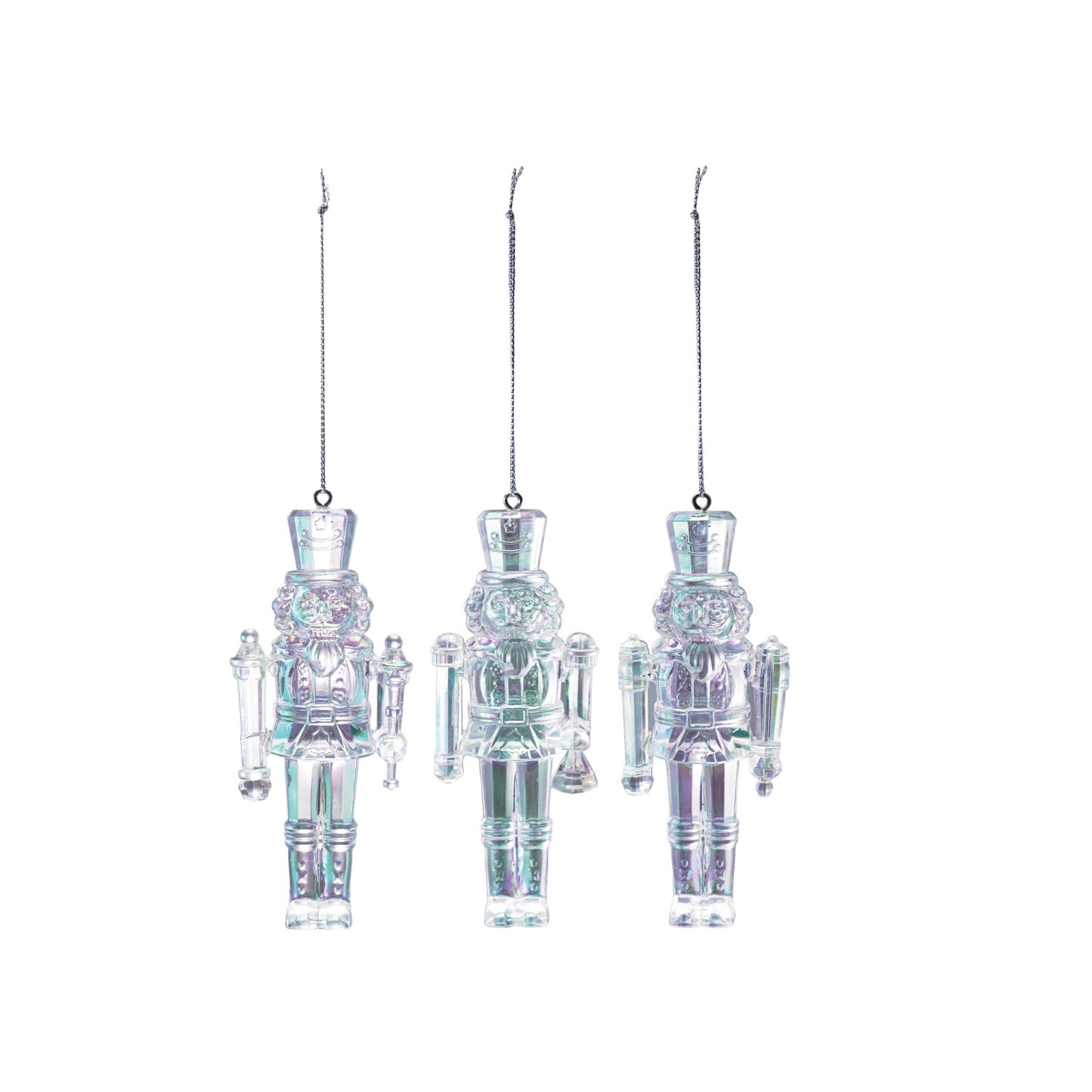 5"H Plastic Nutcracker Ornament, Iridescent Finish, 3 Styles