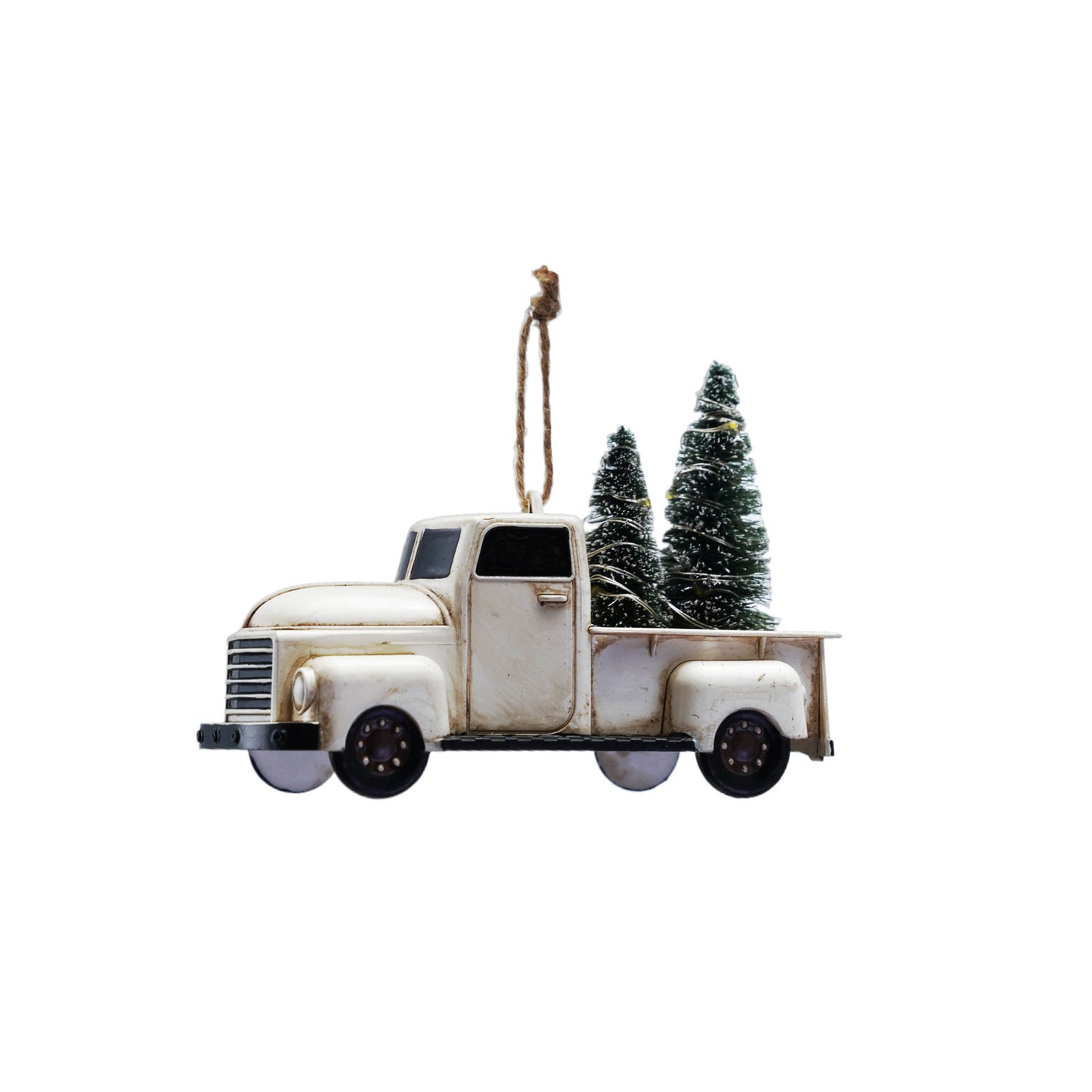 Plastic Truck Ornament with Sisal Bottle Brush Trees & LED Light