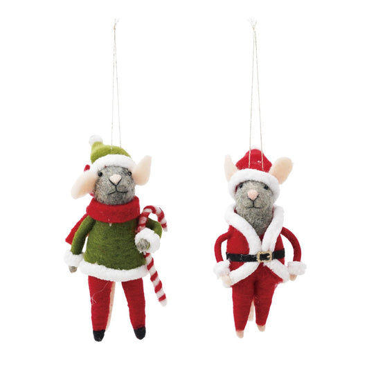 Handmade Wool Felt Mouse Ornament, Red & Green, 2 Styles