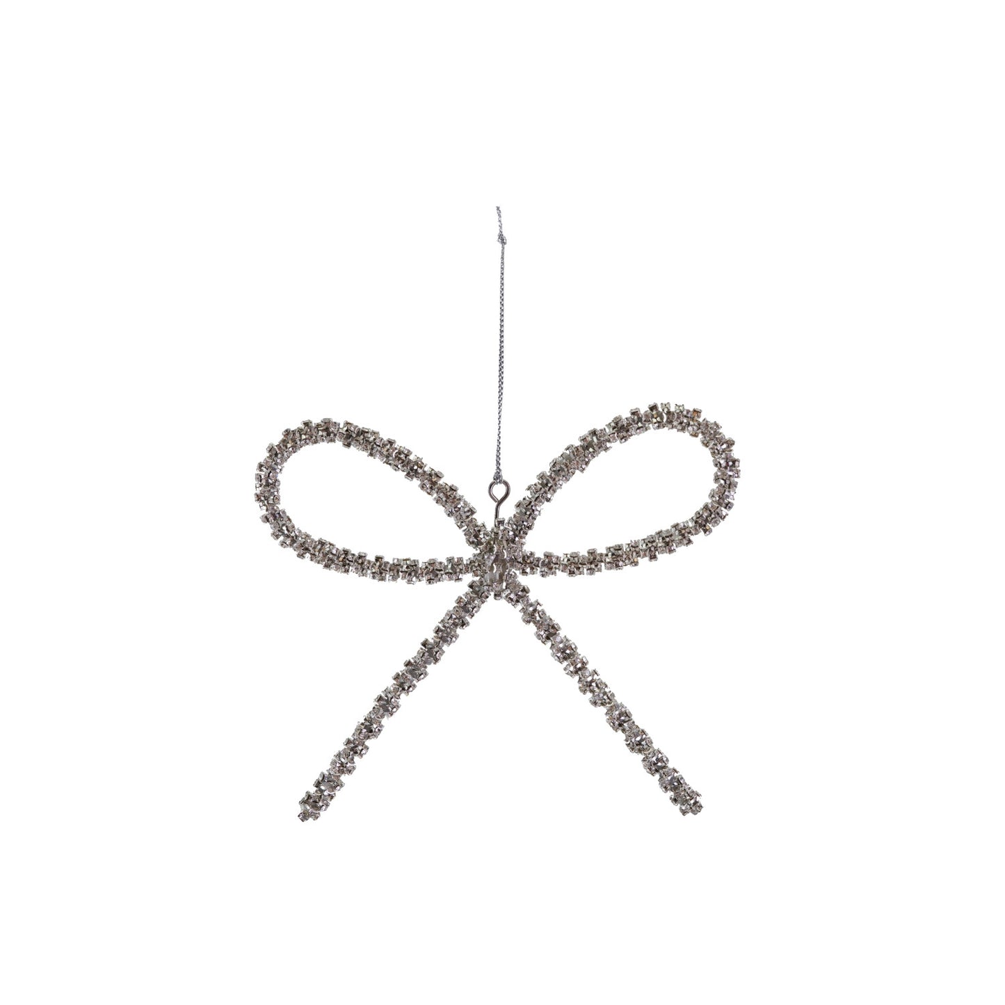 5-1/2"L Metal Rhinestone Bow Ornament, Silver Finish