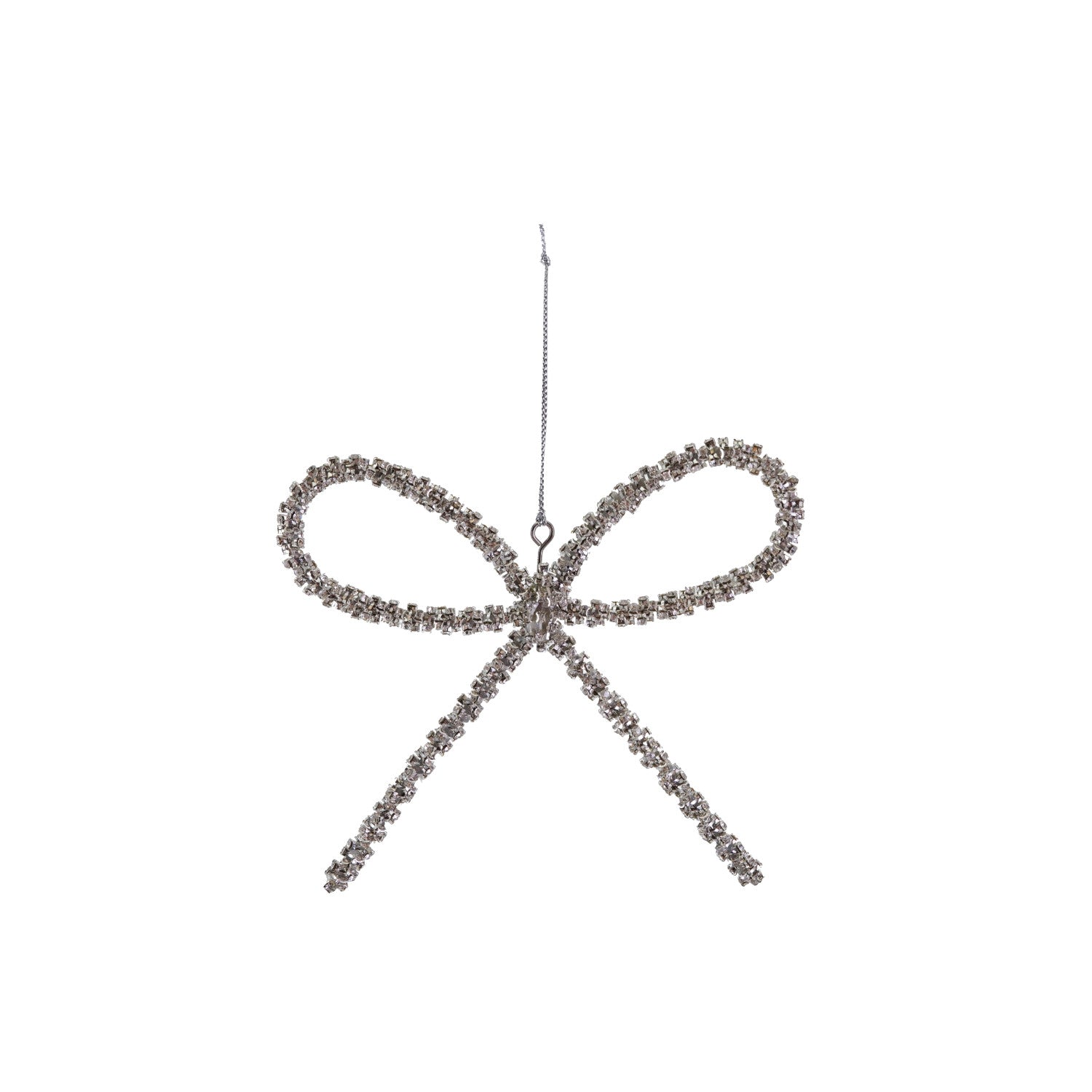 5-1/2"L Metal Rhinestone Bow Ornament, Silver Finish