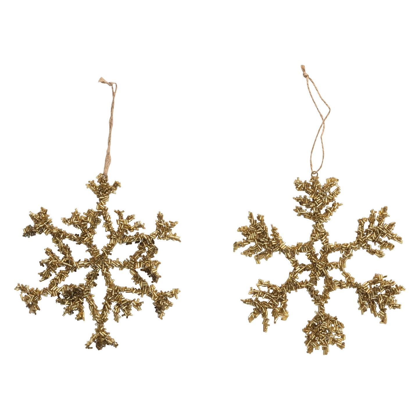 Metal & Glass Beaded Snowflake Ornament, Gold Finish, 2 Styles